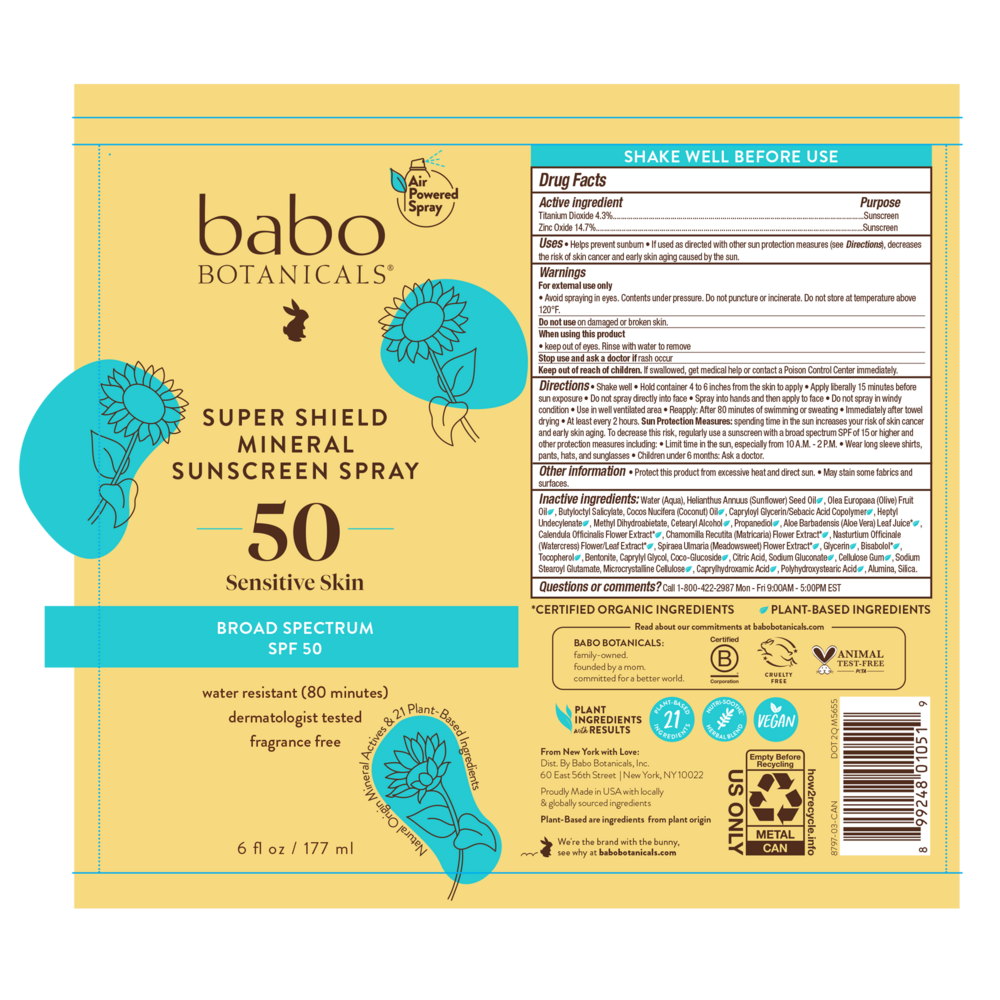 Super Shield Mineral Sunscreen Spray SPF50 6 oz. by Babo Botanicals